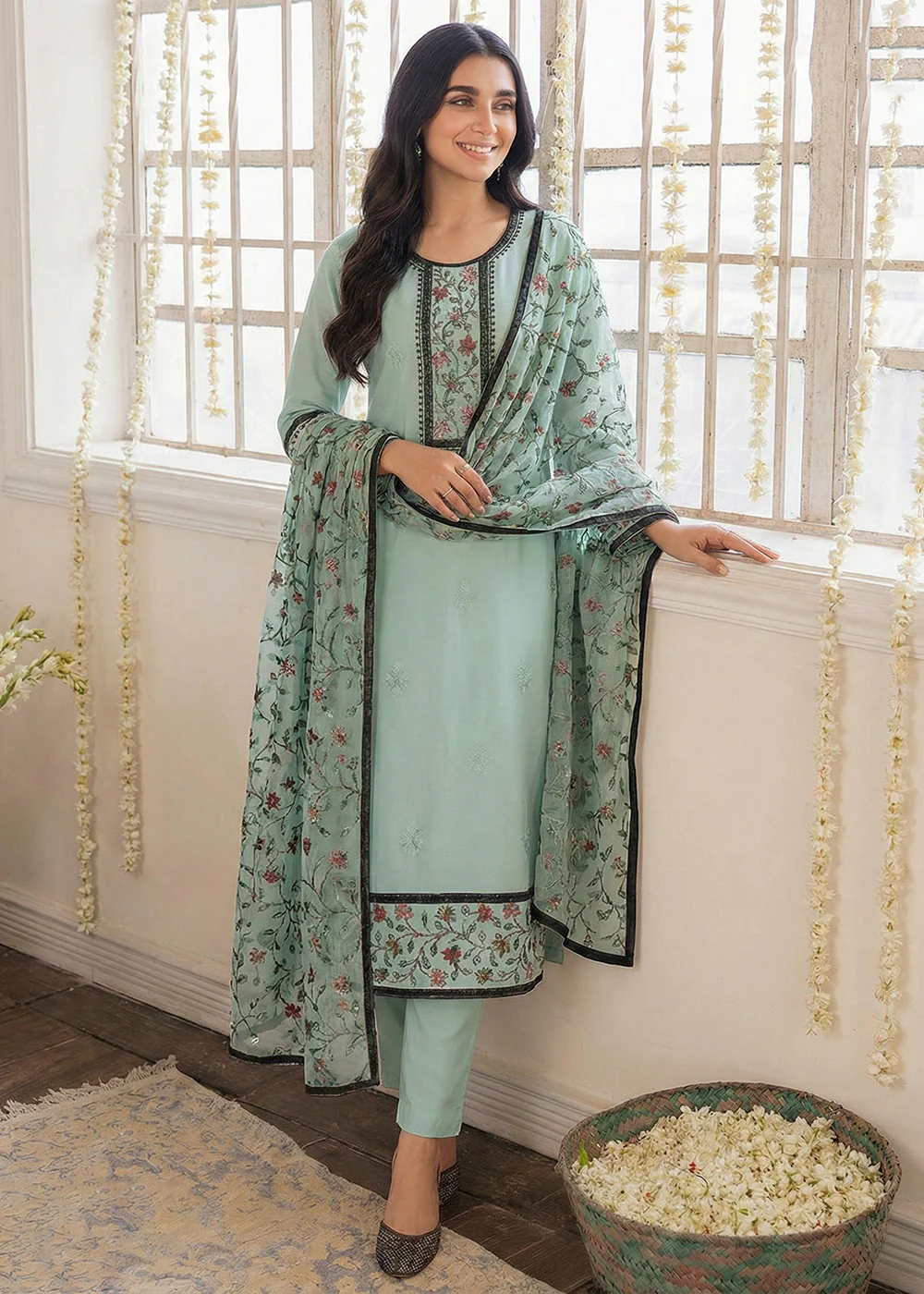 Blue Embroidered Casual & Festive Pant Style Suit