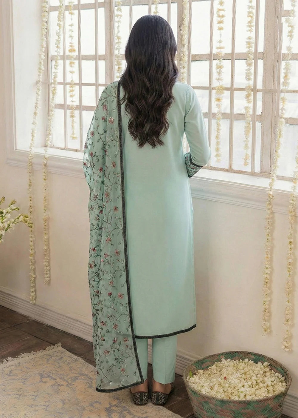 Blue Embroidered Casual & Festive Pant Style Suit - Image 2