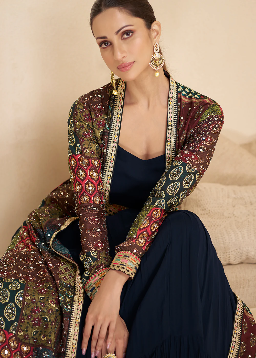 Blue Embroidered Georgette Shrug Style Anarkali Suit - Image 2
