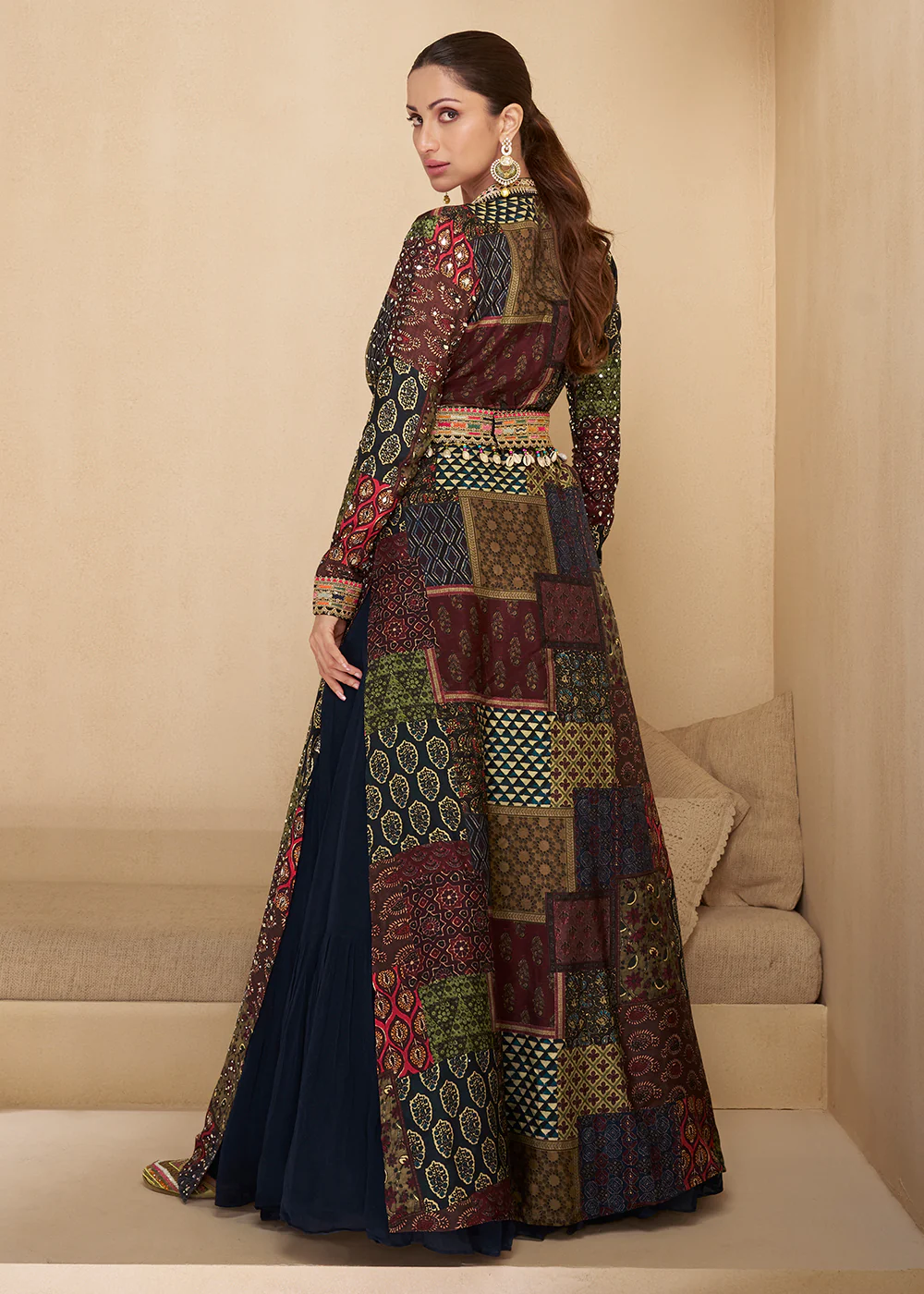Blue Embroidered Georgette Shrug Style Anarkali Suit - Image 3