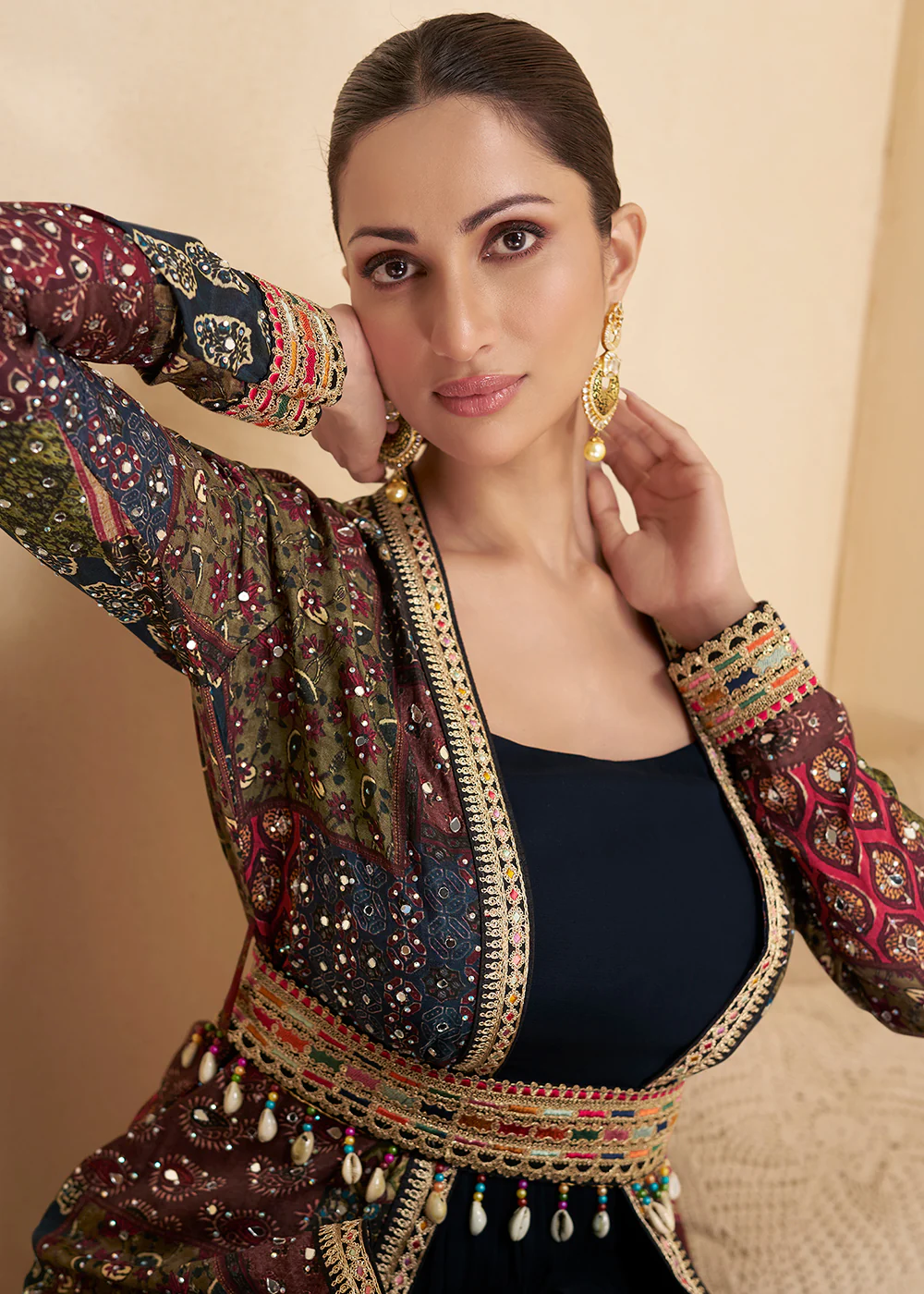 Blue Embroidered Georgette Shrug Style Anarkali Suit - Image 6