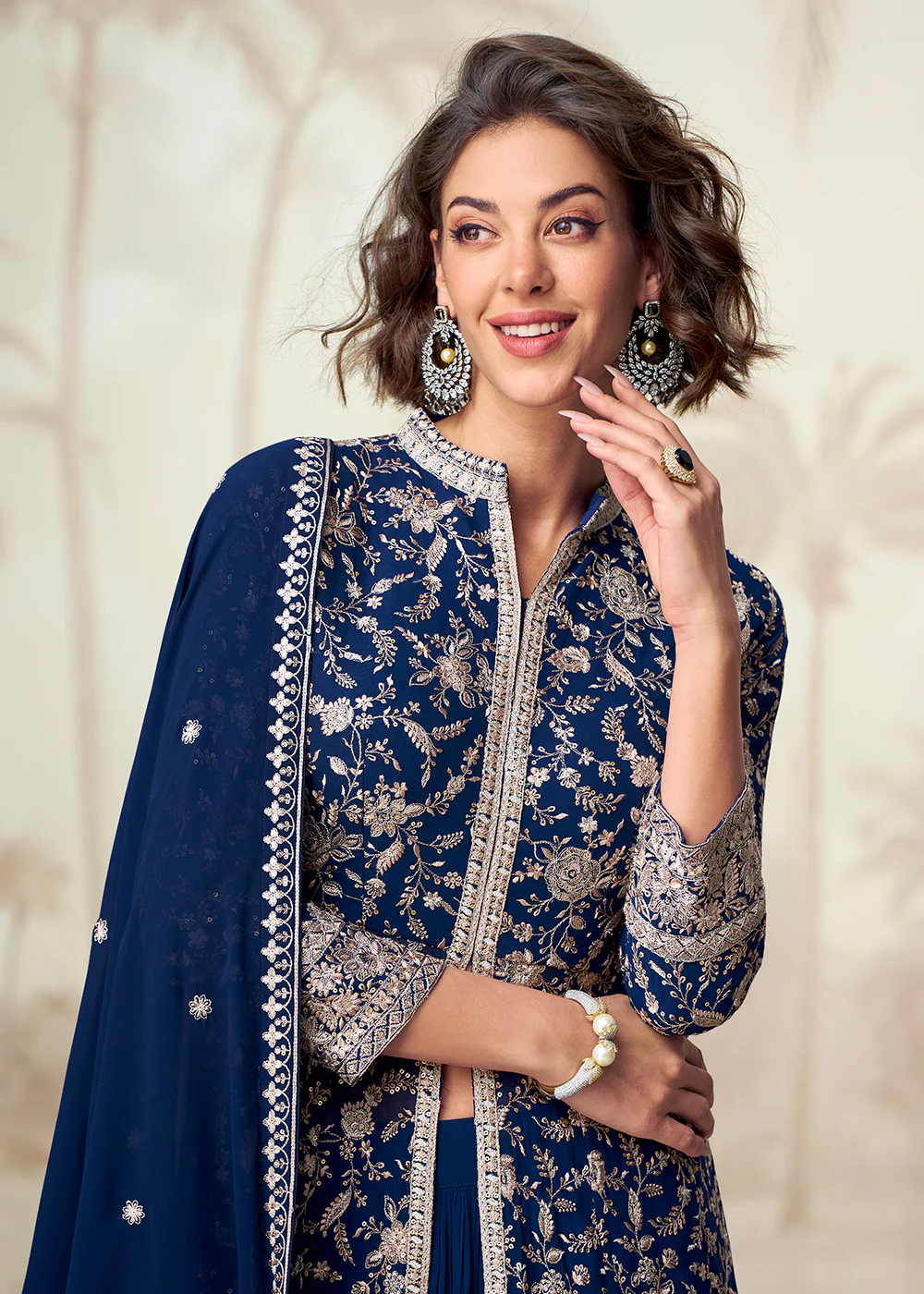 Blue Embroidered Slit Georgette Skirt Style Anakali Suit - Image 2