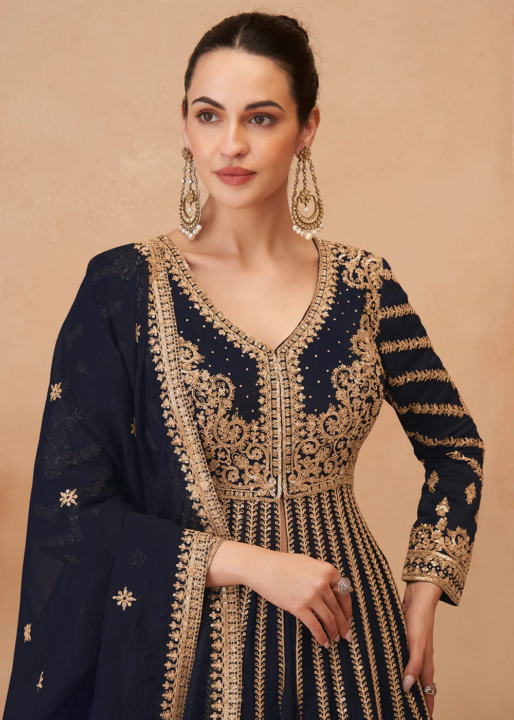 Blue Embroidered Slitted Skirt Style Anarkali Suit - Image 2