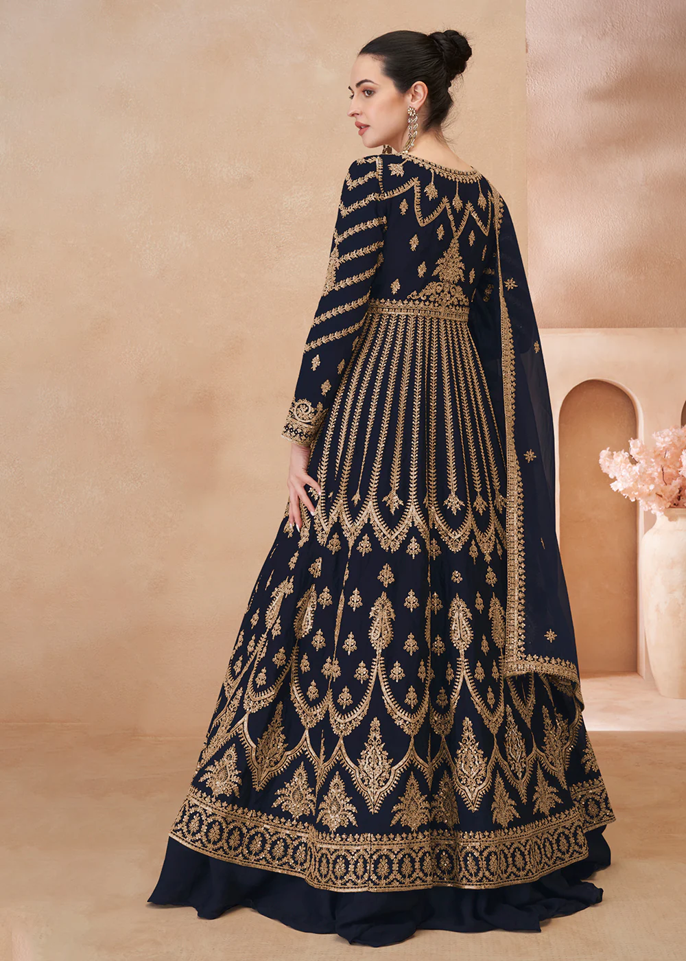 Blue Embroidered Slitted Skirt Style Anarkali Suit - Image 3