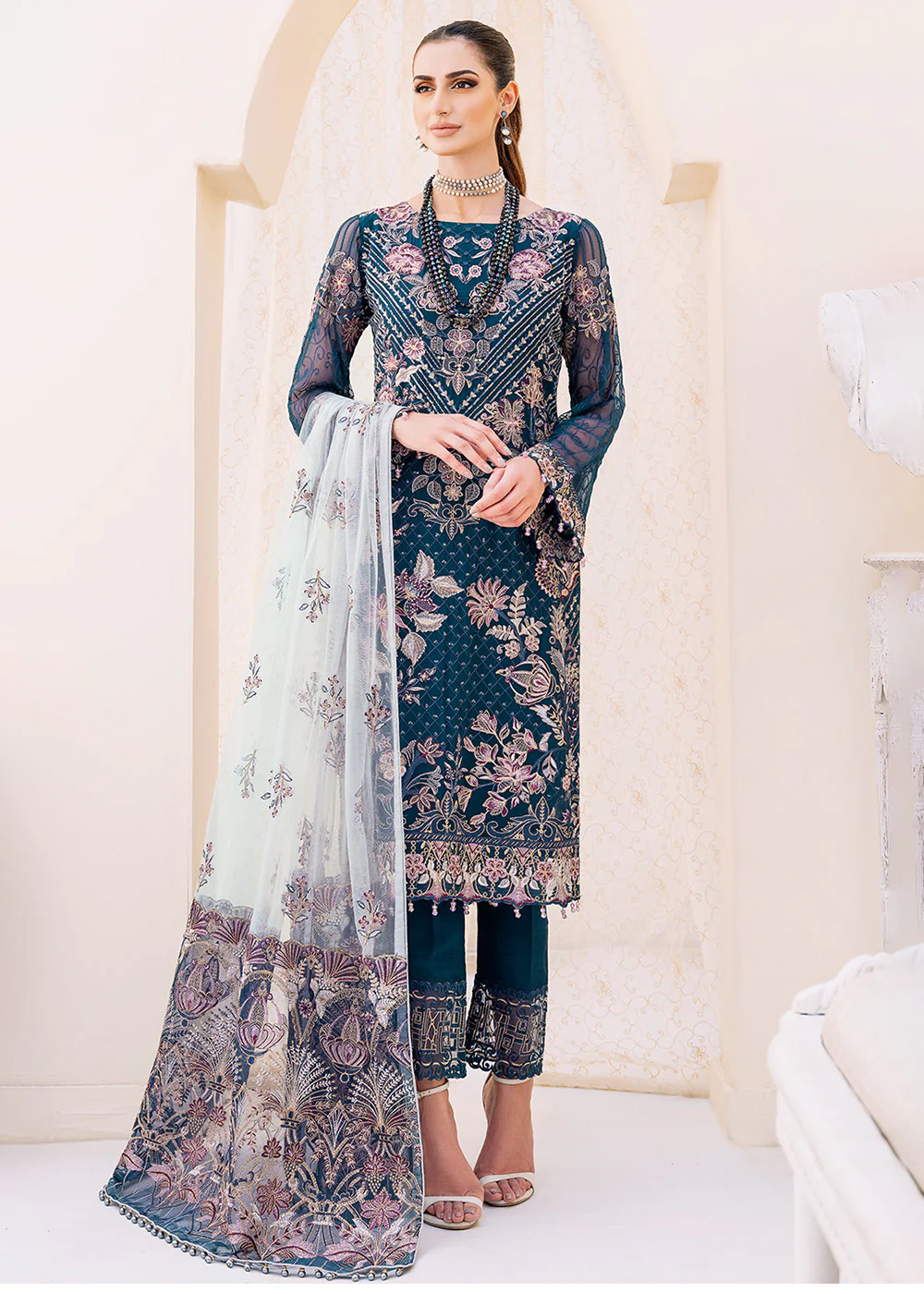 Blue Embroidered Suit - Ramsha Chiffon Vol 23 - #F-2305 - Image 4