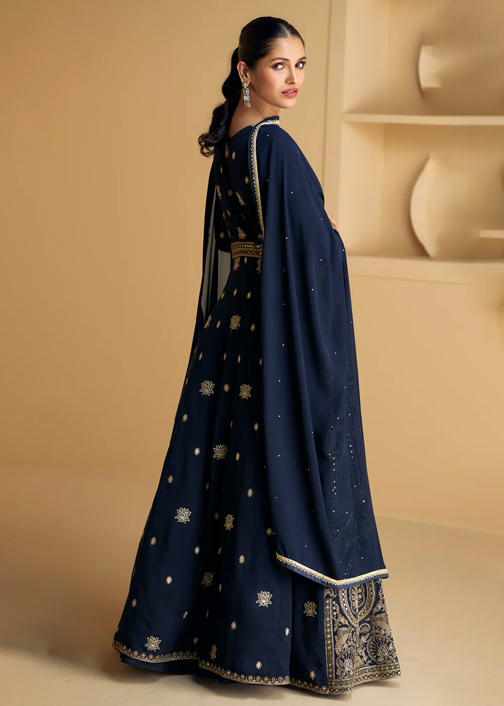 Blue Embroidered Wedding Style Lehenga Anarkali Suit - Image 3