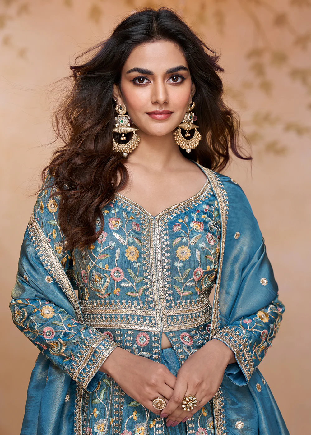 Blue Front Slit Embroidered Designer Anarkali Suit - Image 2