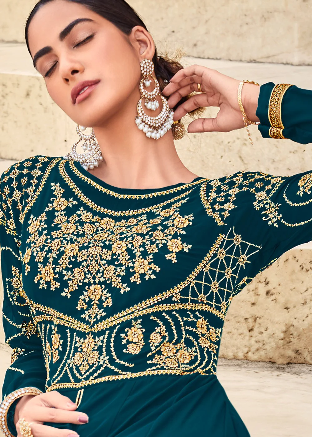 Blue Front Slit Embroidered Designer Anarkali Suit - Image 2