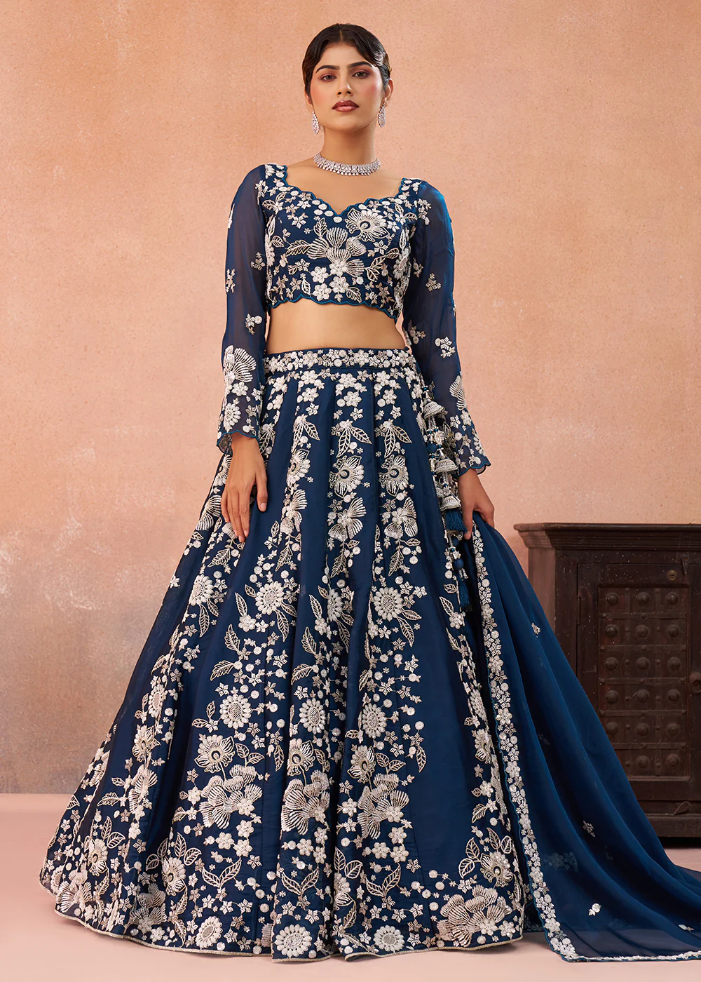 Blue Heavy Beads Designer Party Lehenga Choli