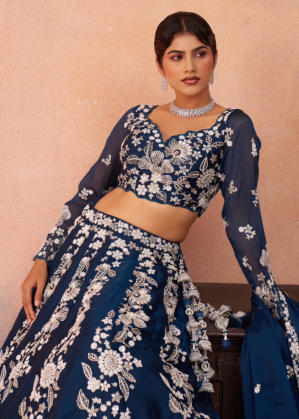 Blue Heavy Beads Designer Party Lehenga Choli - Image 2