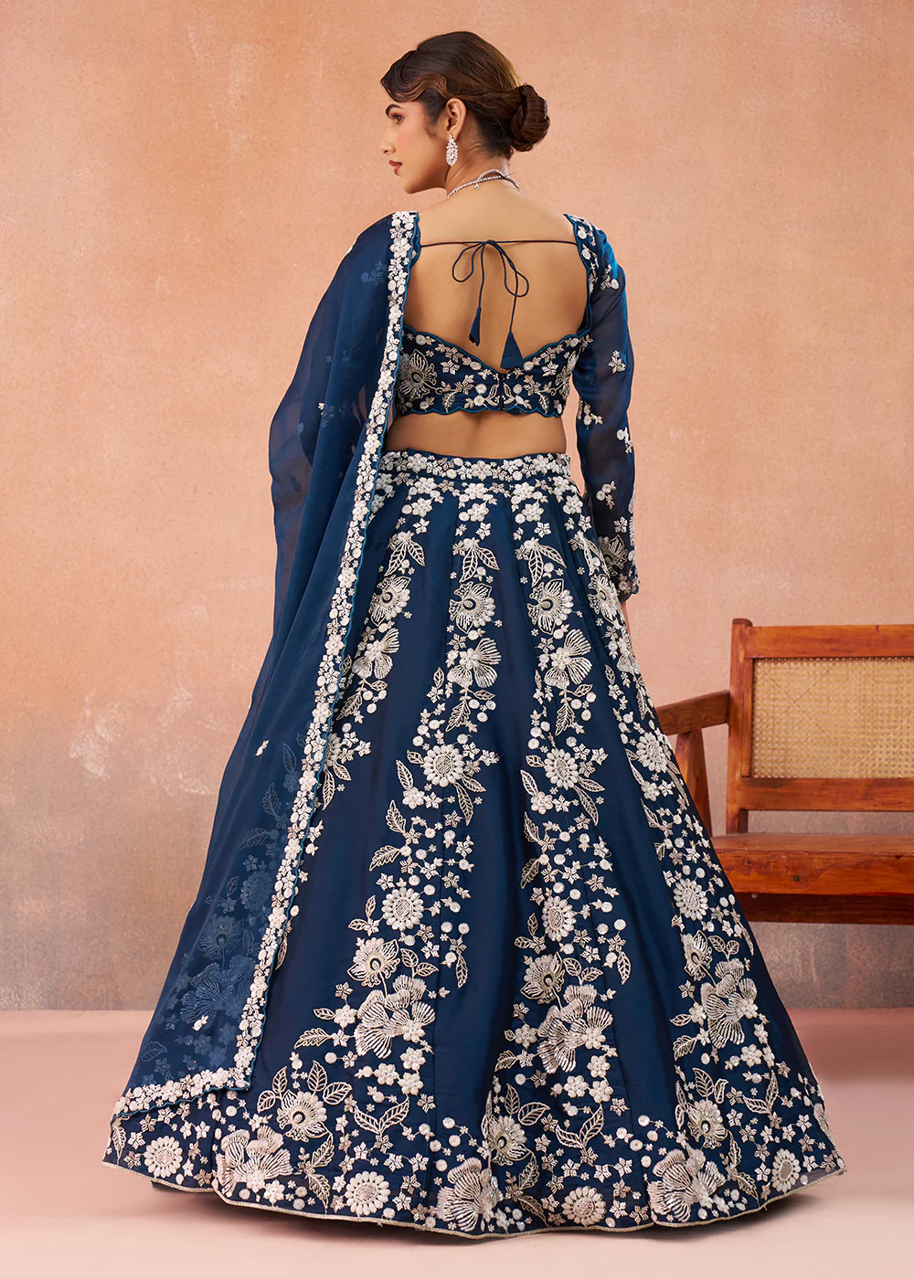 Blue Heavy Beads Designer Party Lehenga Choli - Image 3