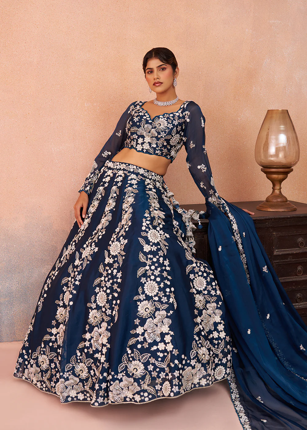 Blue Heavy Beads Designer Party Lehenga Choli - Image 4