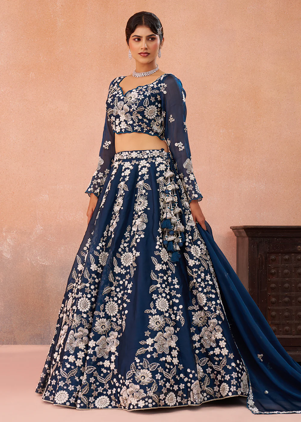 Blue Heavy Beads Designer Party Lehenga Choli - Image 5