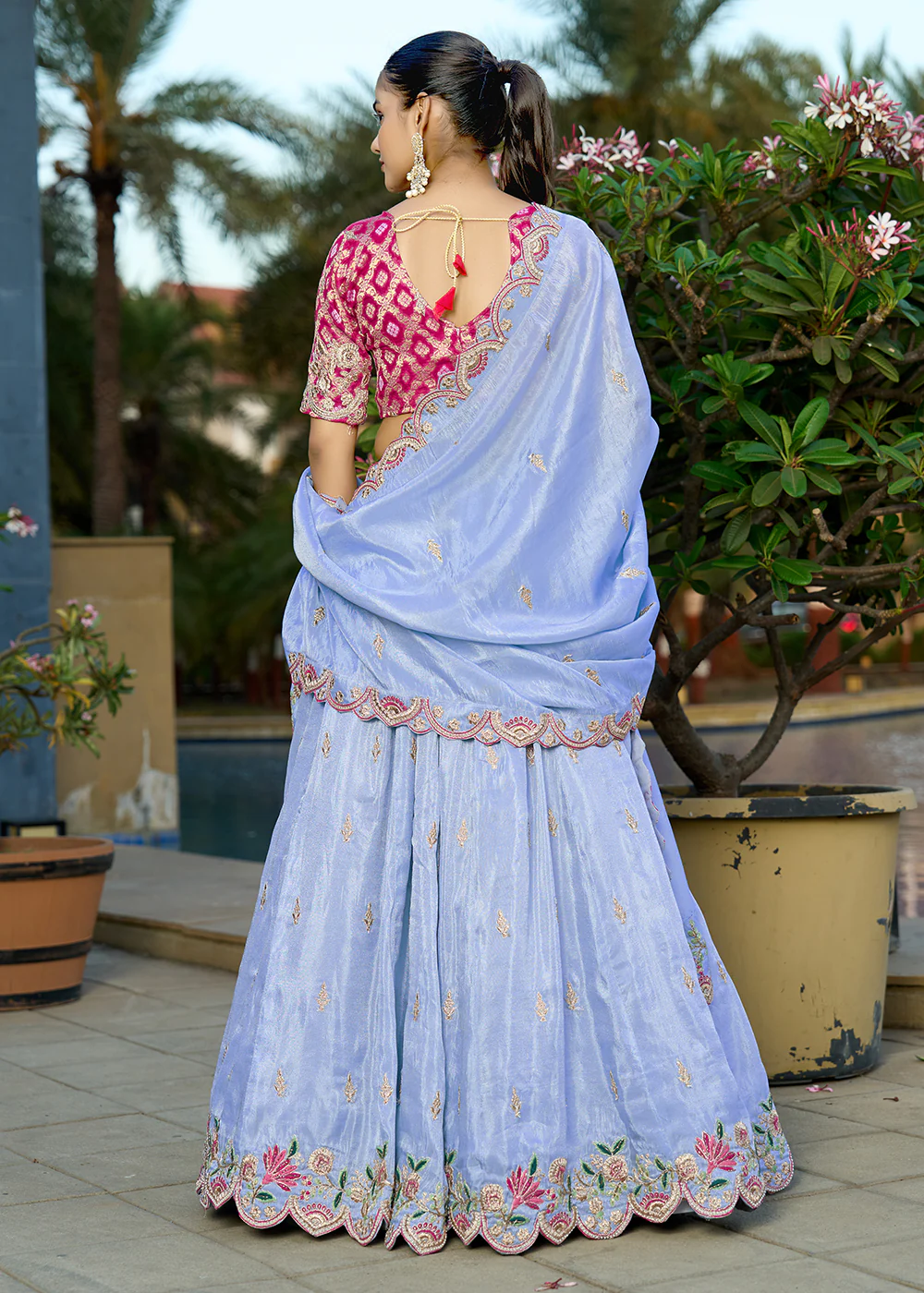 Blue Heavy Embroidered Wedding Bridal Lehenga Choli - Image 3