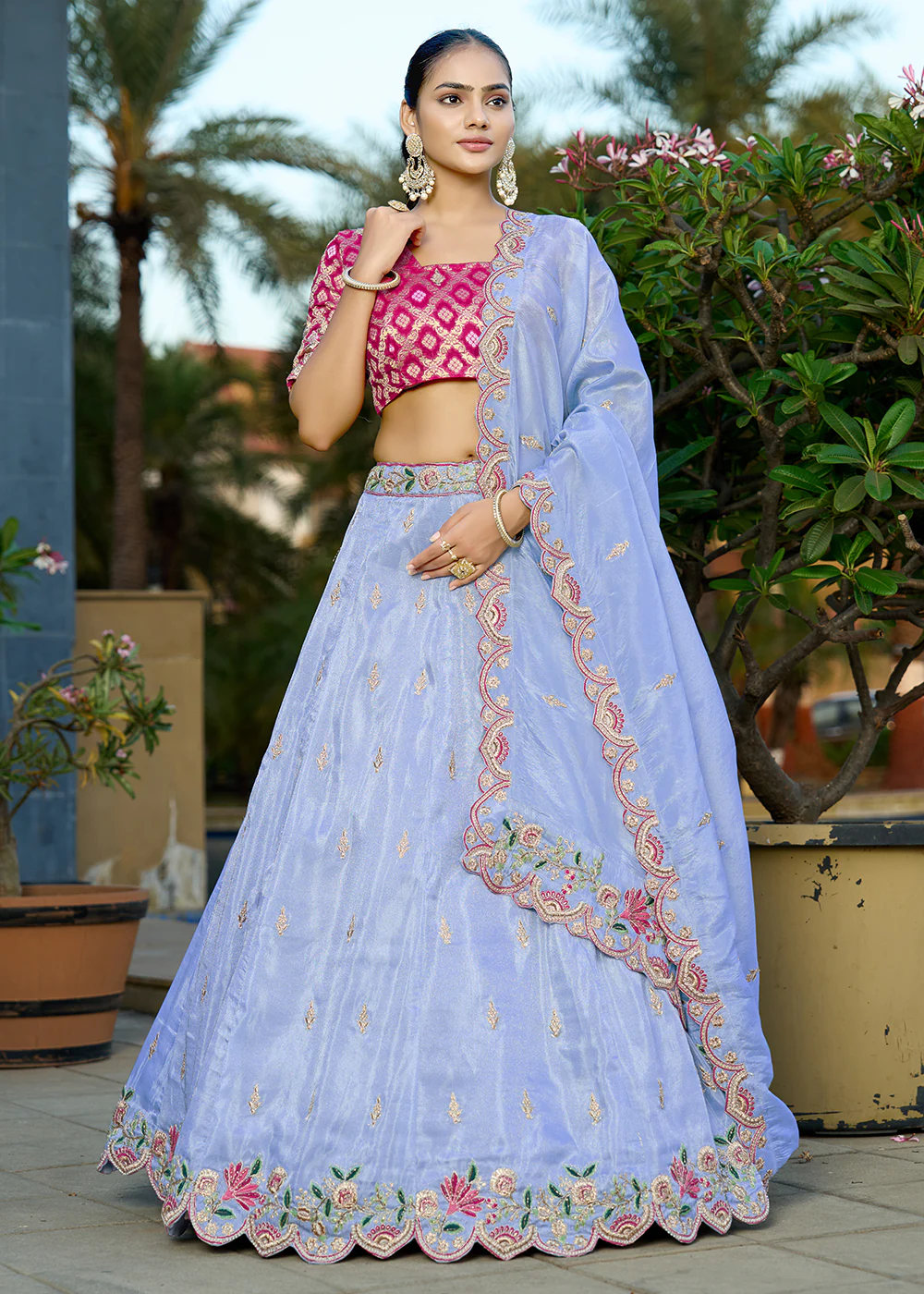 Blue Heavy Embroidered Wedding Bridal Lehenga Choli - Image 4
