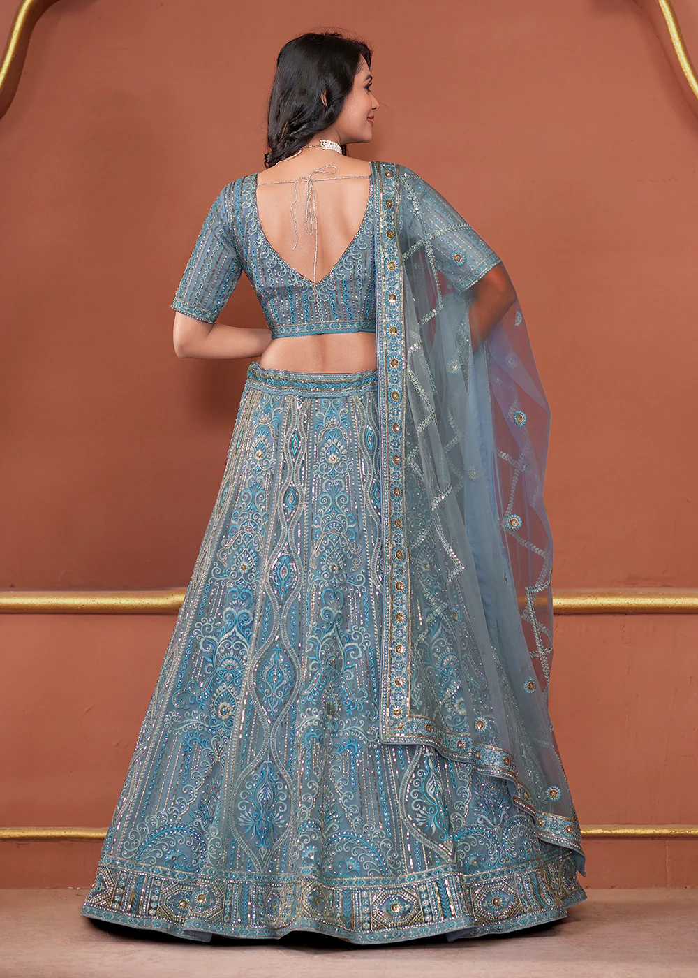 Blue Heavy Embroidered Wedding Wear Lehenga Choli - Image 3
