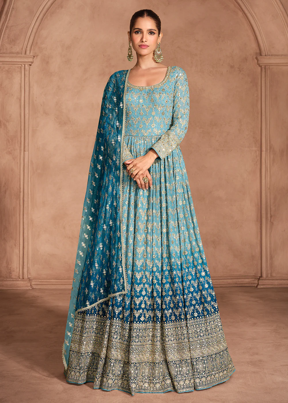 Blue Heavy Sequins Embroidered Designer Anarkali Gown