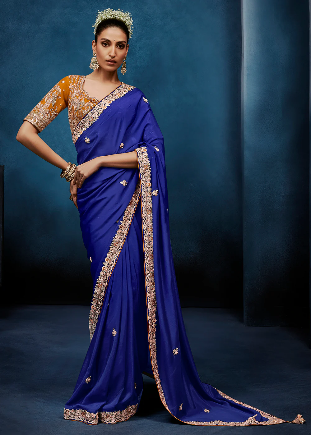 Blue High-Grade Pure Fancy Fabric Designer Saree