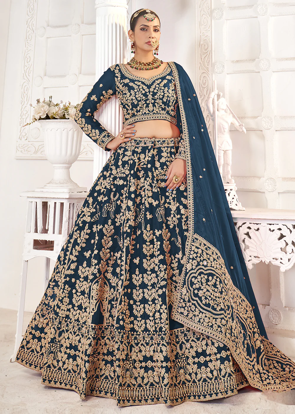 Blue Jimmy Choo Material Wedding Wear Lehenga Choli