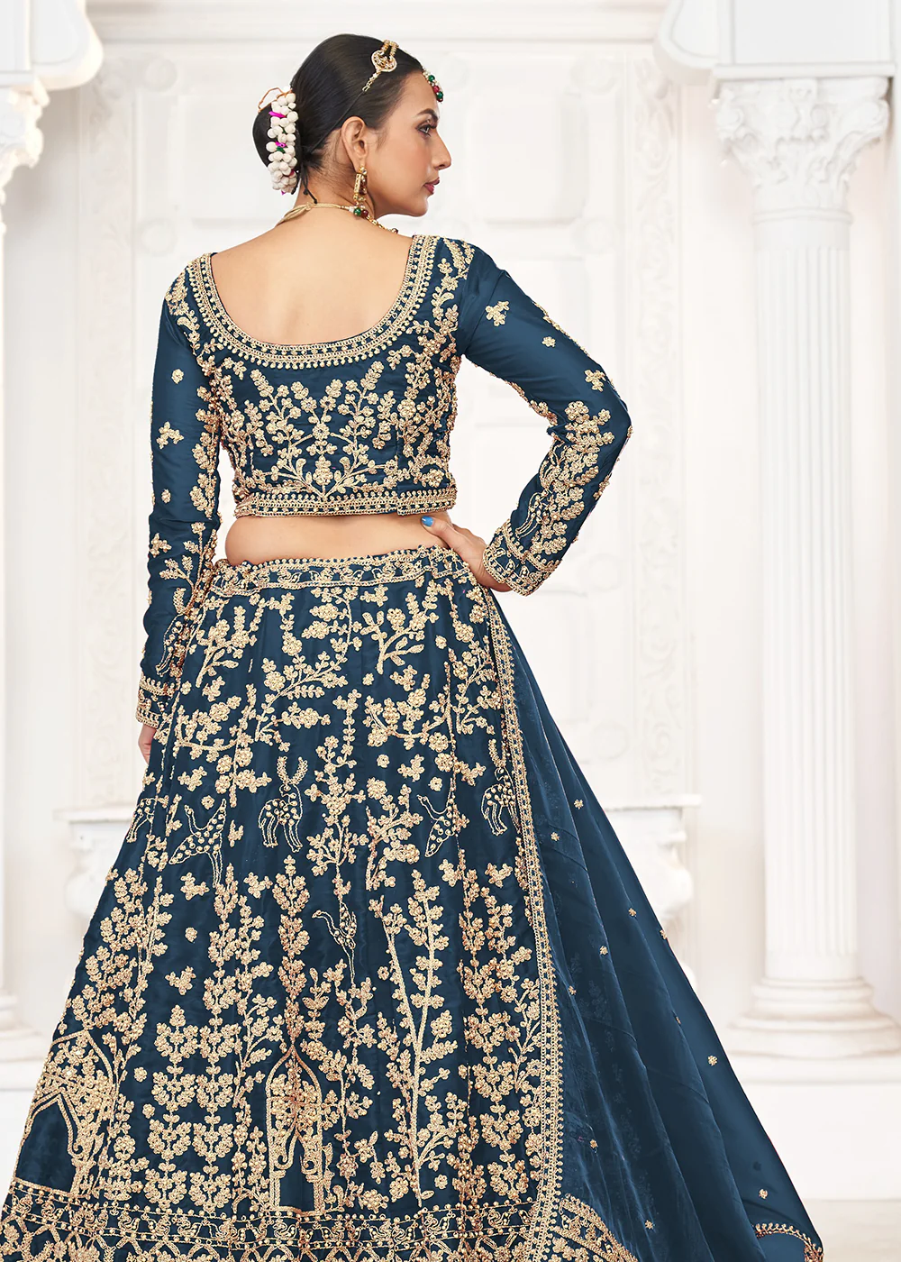 Blue Jimmy Choo Material Wedding Wear Lehenga Choli - Image 3