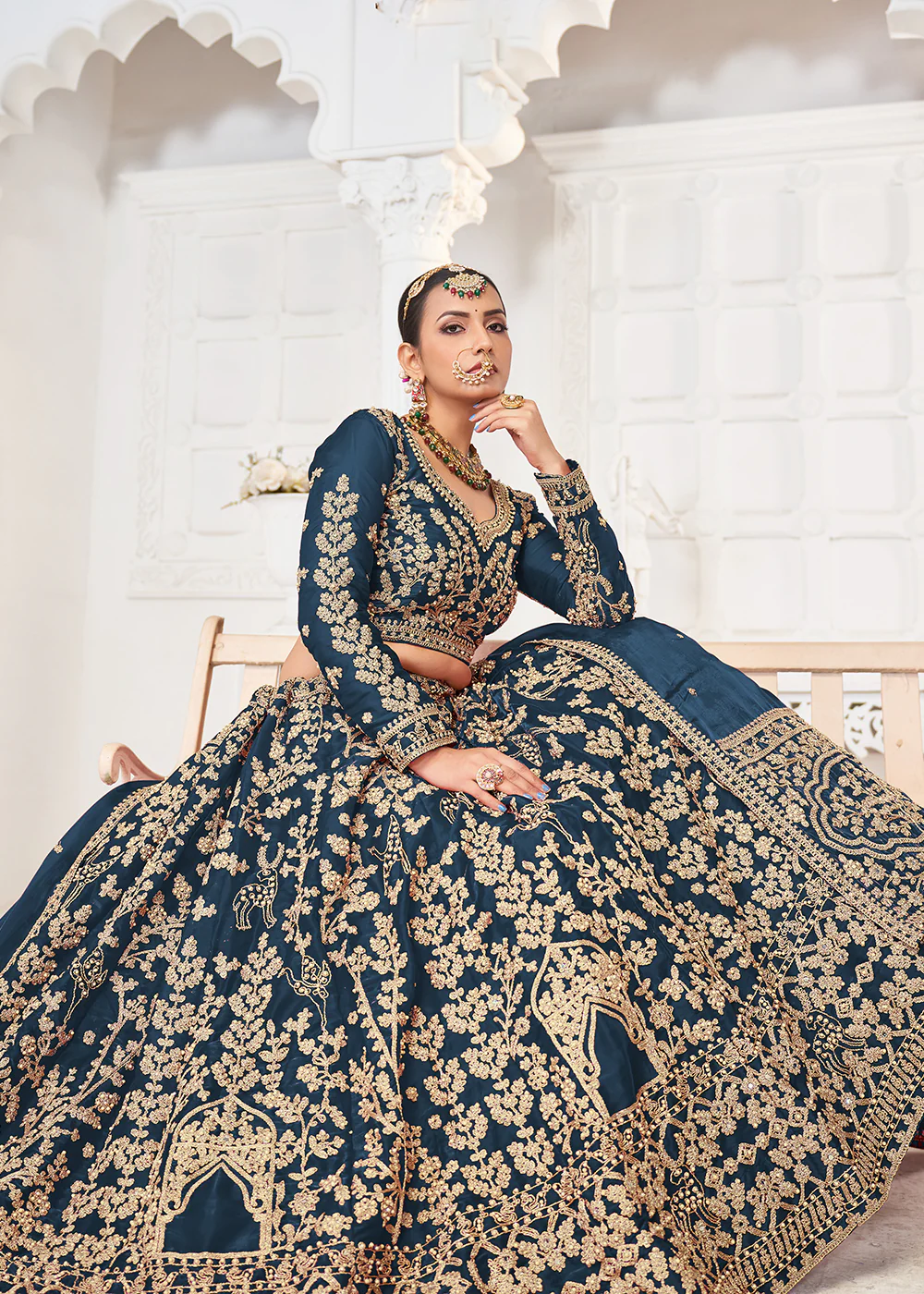 Blue Jimmy Choo Material Wedding Wear Lehenga Choli - Image 4