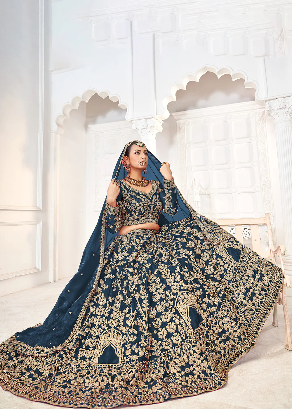 Blue Jimmy Choo Material Wedding Wear Lehenga Choli - Image 5