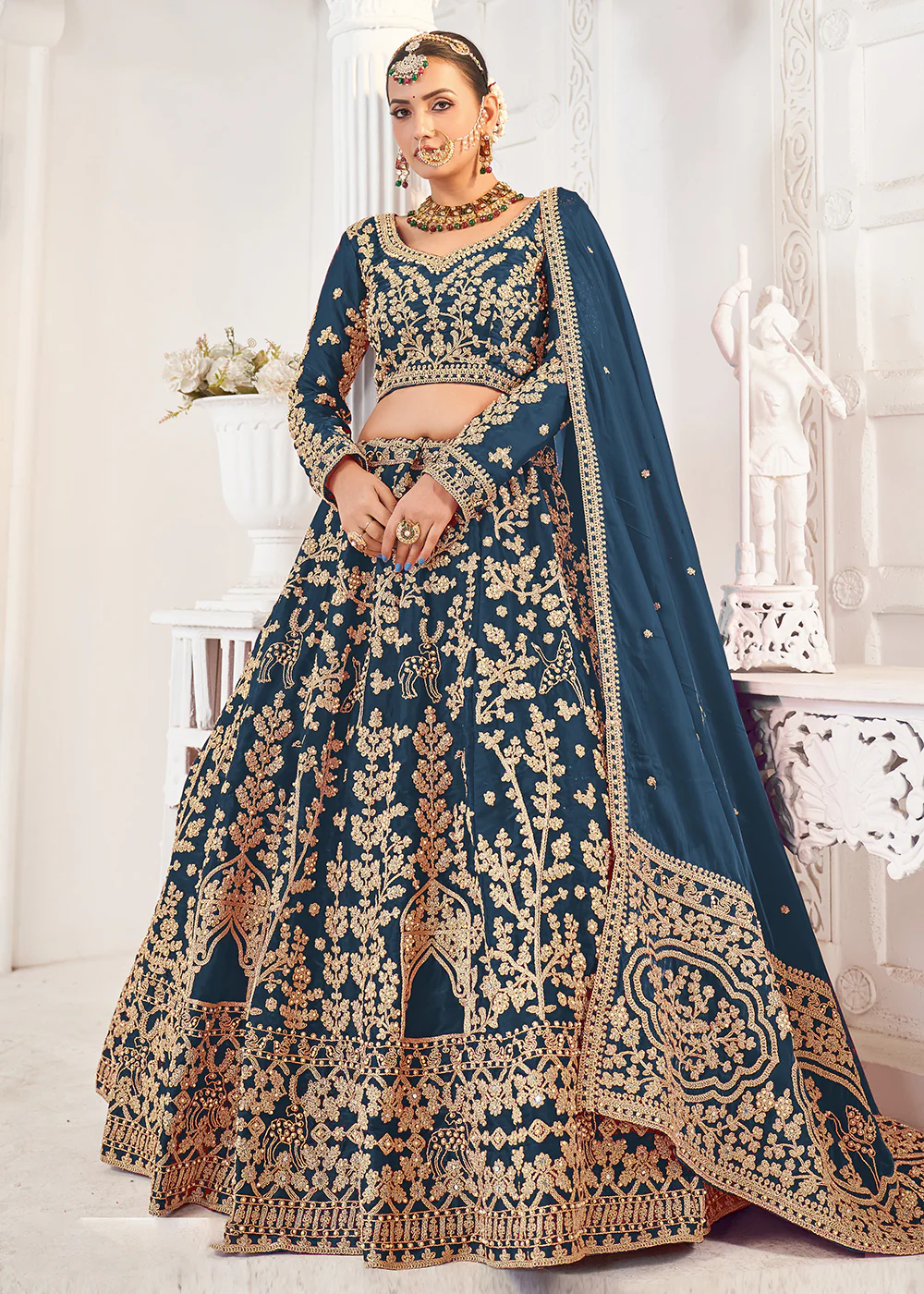 Blue Jimmy Choo Material Wedding Wear Lehenga Choli - Image 6