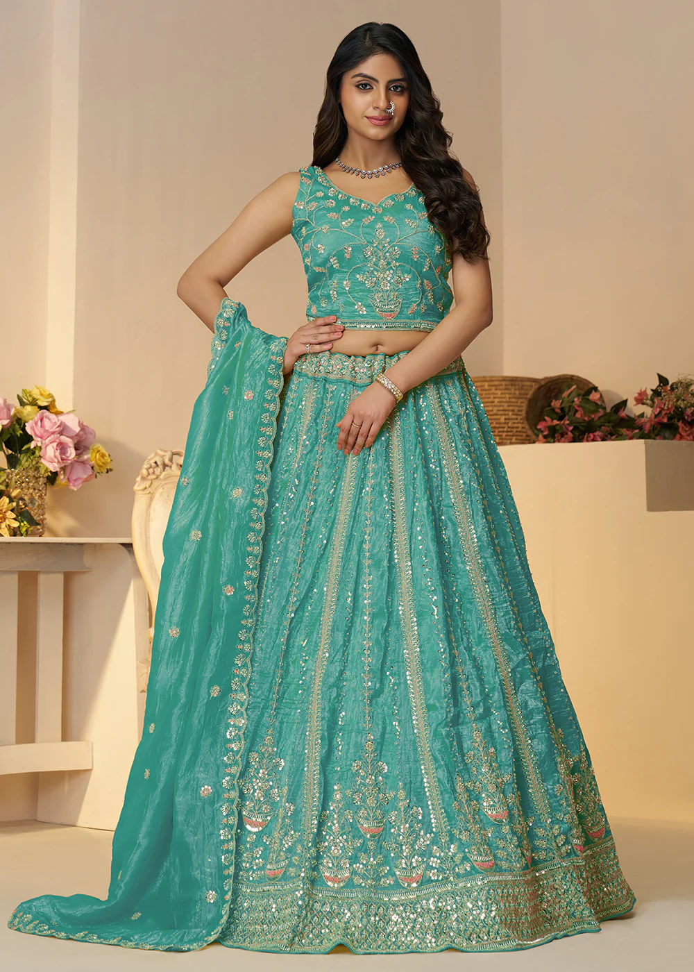 Blue Jimmy Choo Material Wedding Festive Lehenga Choli