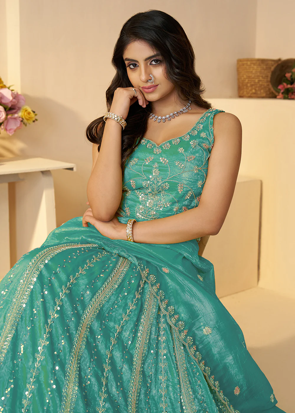 Blue Jimmy Choo Material Wedding Festive Lehenga Choli - Image 2