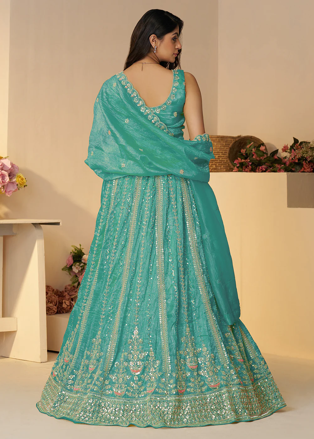 Blue Jimmy Choo Material Wedding Festive Lehenga Choli - Image 3