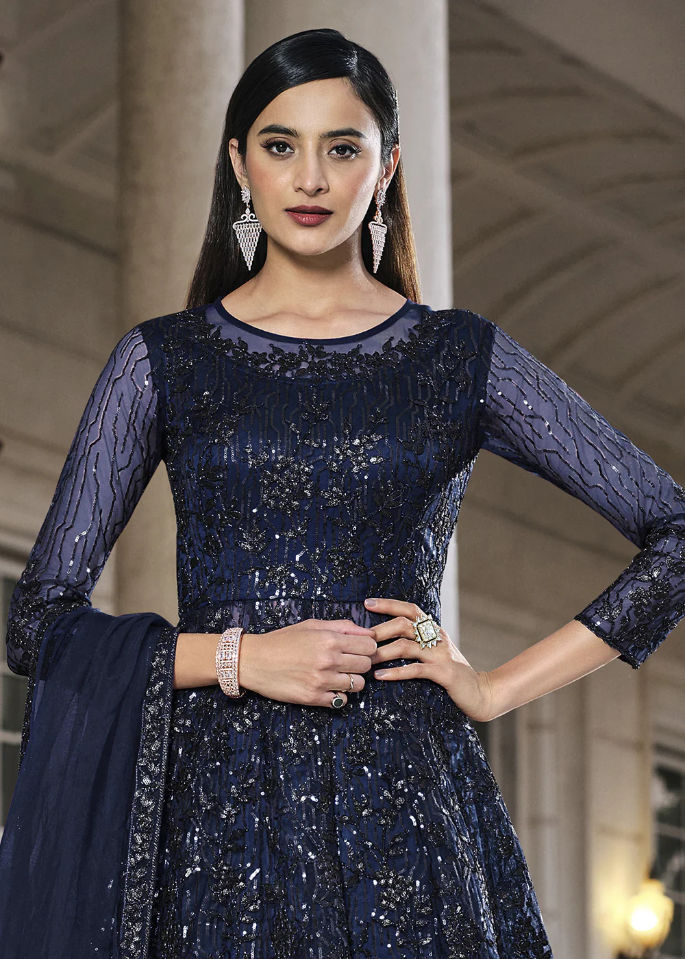 Blue Lehenga/Pant Style Embroidered Designer Anarkali Suit - Image 2