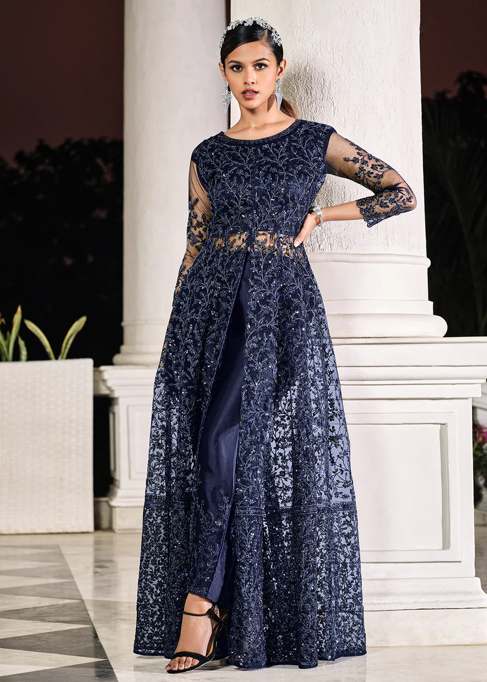 Blue Lehenga/Pant Style Embroidered Designer Anarkali Suit - Image 3