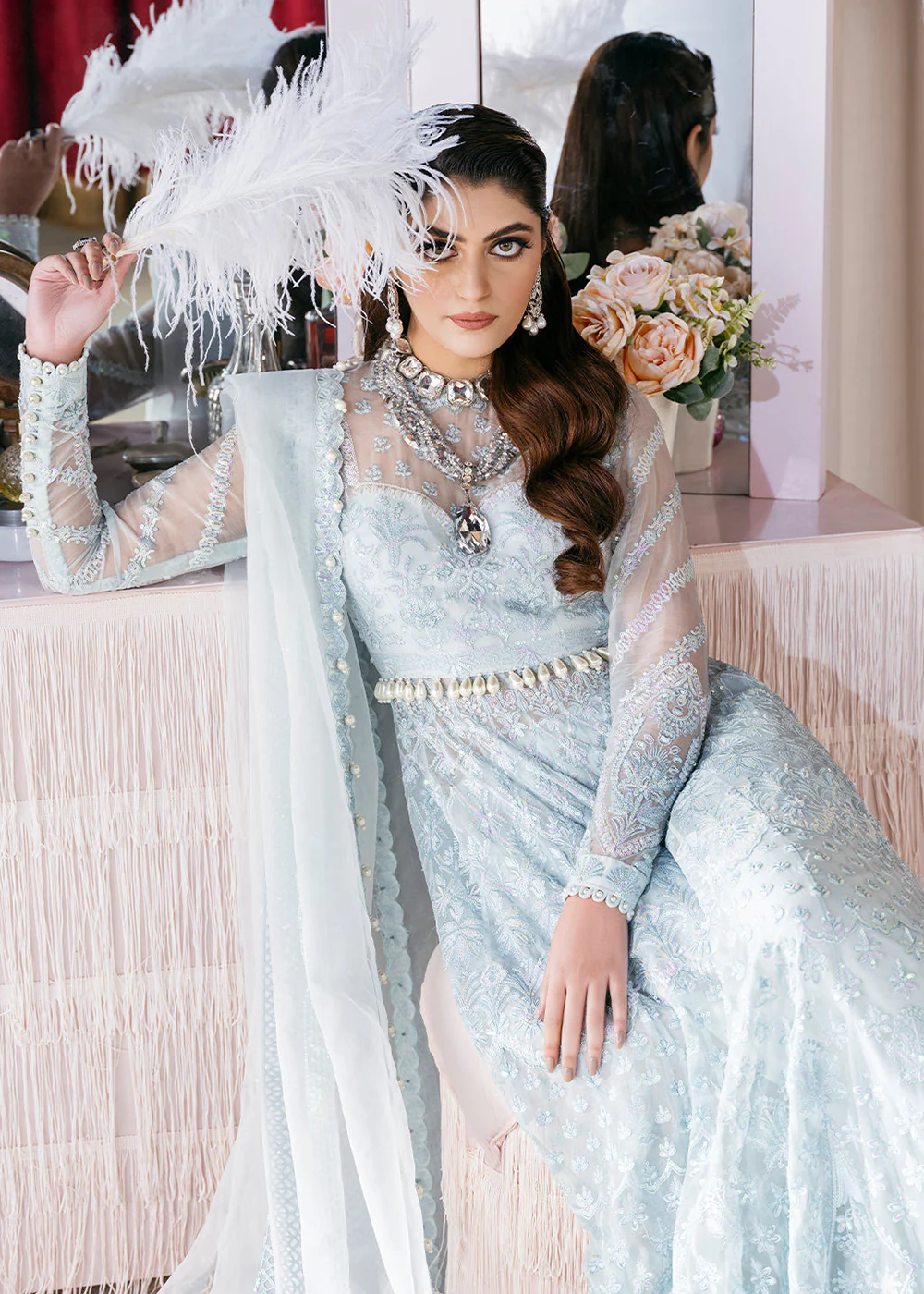 Blue Long Embroidered Suit - Afrozeh Luxury Starlet Collection '23 - Gossamer - Image 2