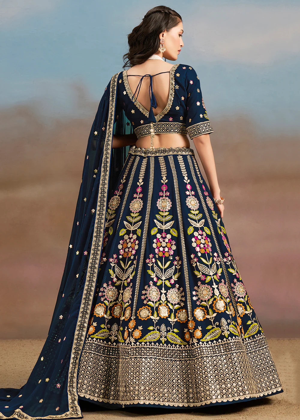 Blue Multi Color Threads Work Festive Lehenga Choli - Image 3