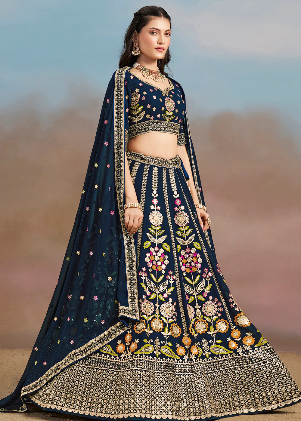 Blue Multi Color Threads Work Festive Lehenga Choli - Image 4