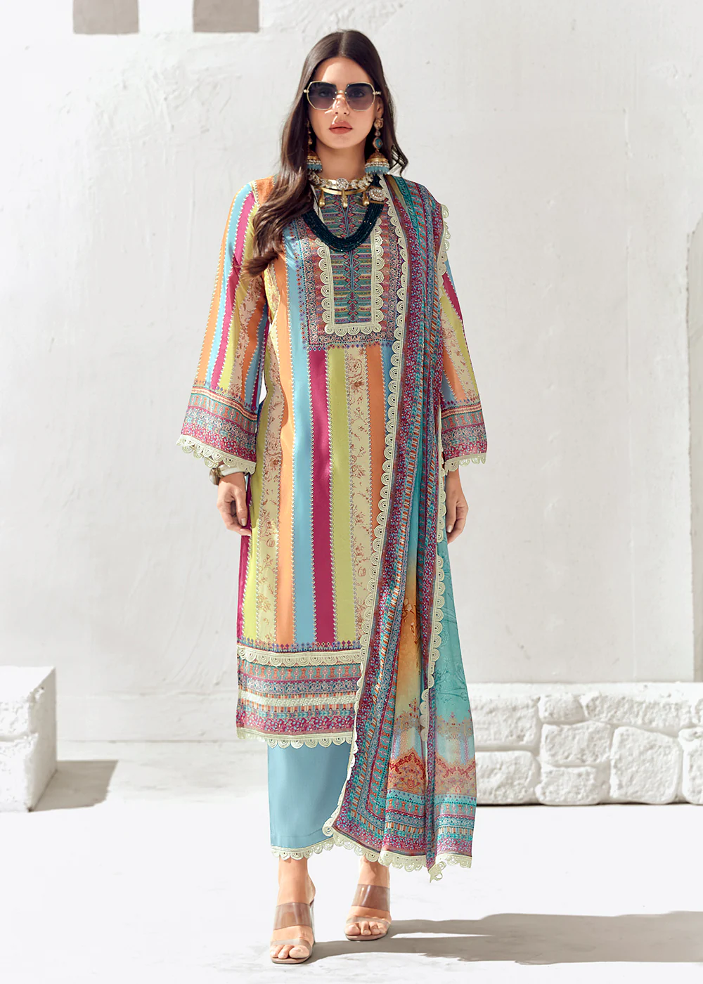 Blue Multicolor Cotton Lawn Digital Printed Salwar Suit
