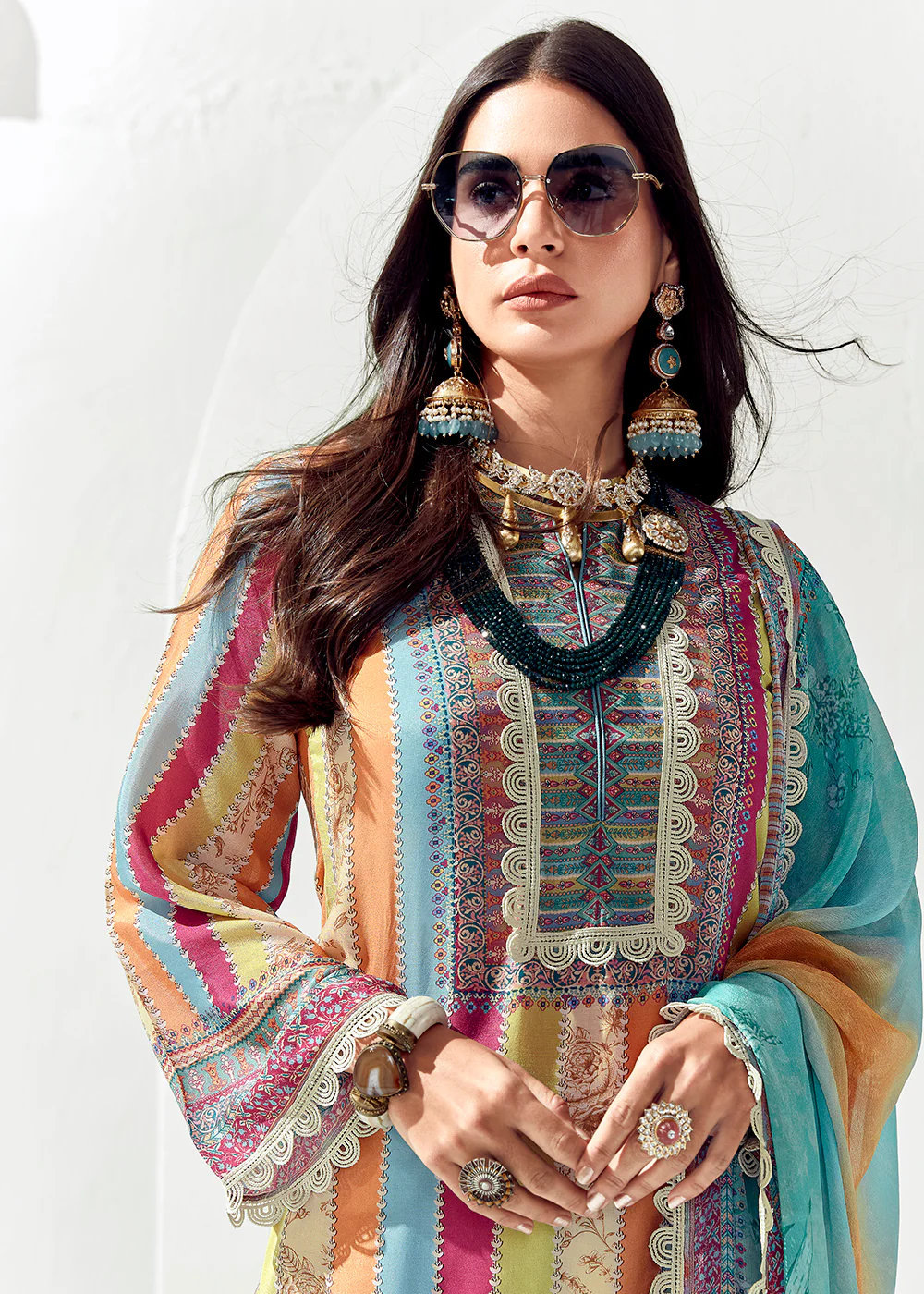 Blue Multicolor Cotton Lawn Digital Printed Salwar Suit - Image 2