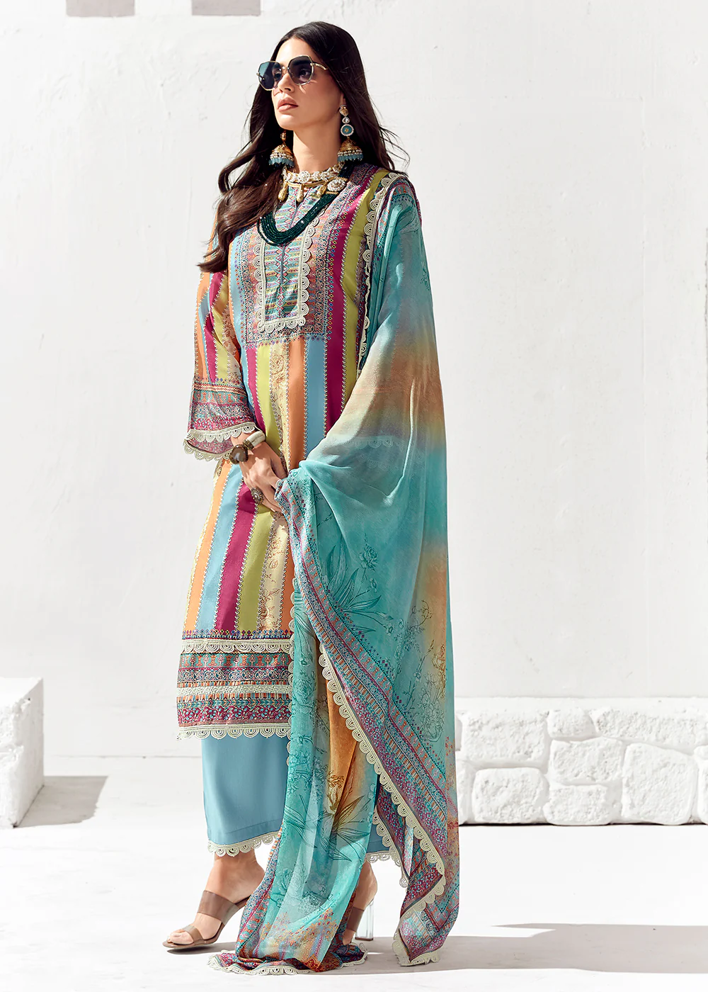 Blue Multicolor Cotton Lawn Digital Printed Salwar Suit - Image 3