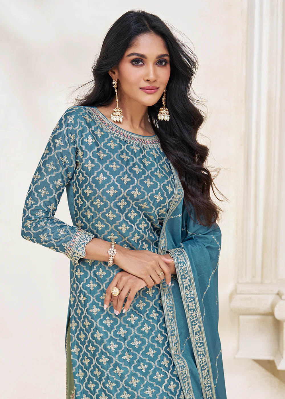 Blue Multicolor Sequins Embroidered Lehenga Skirt Suit - Image 2