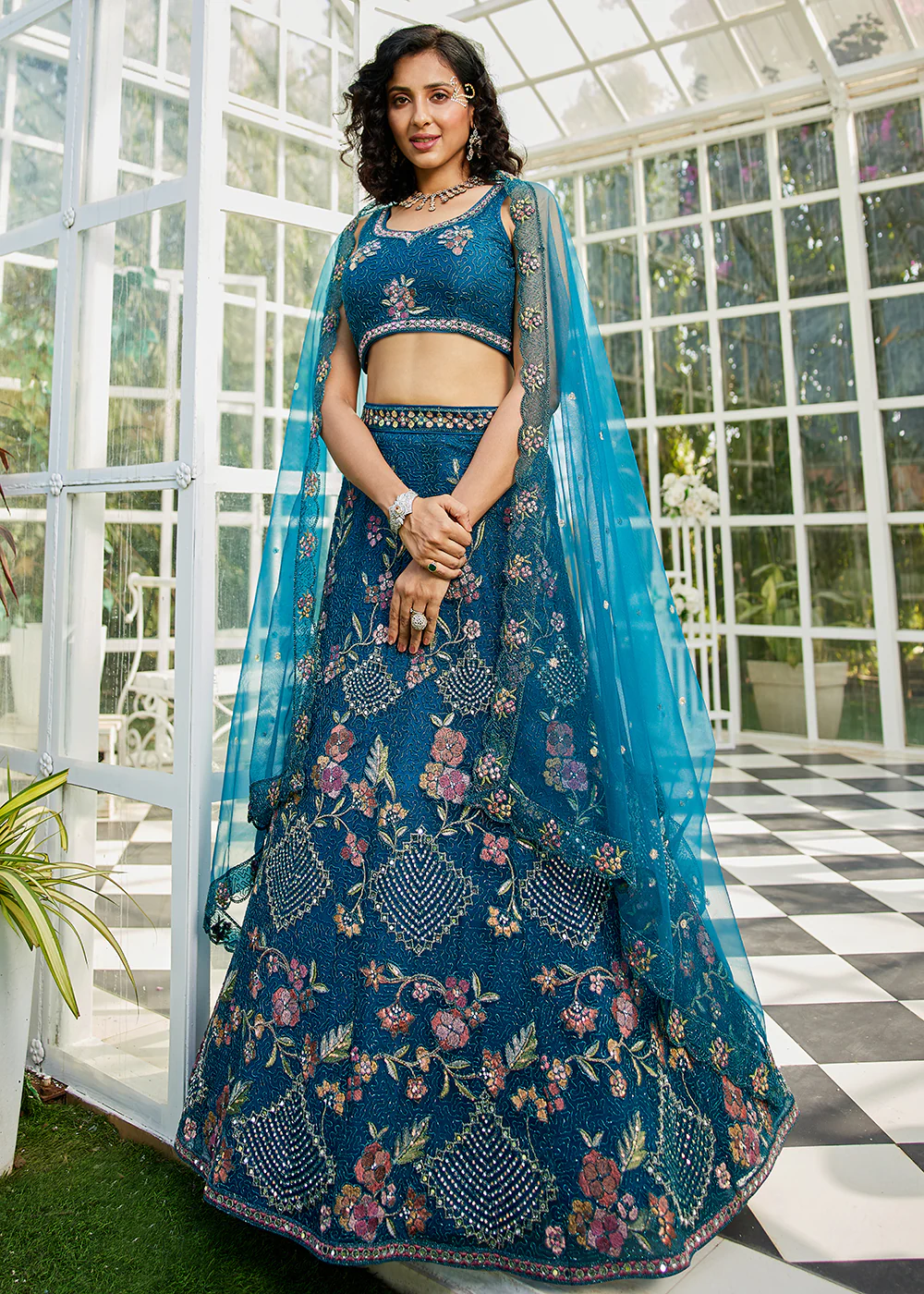 Blue Net Cording & Zarkan Festive Lehenga Choli