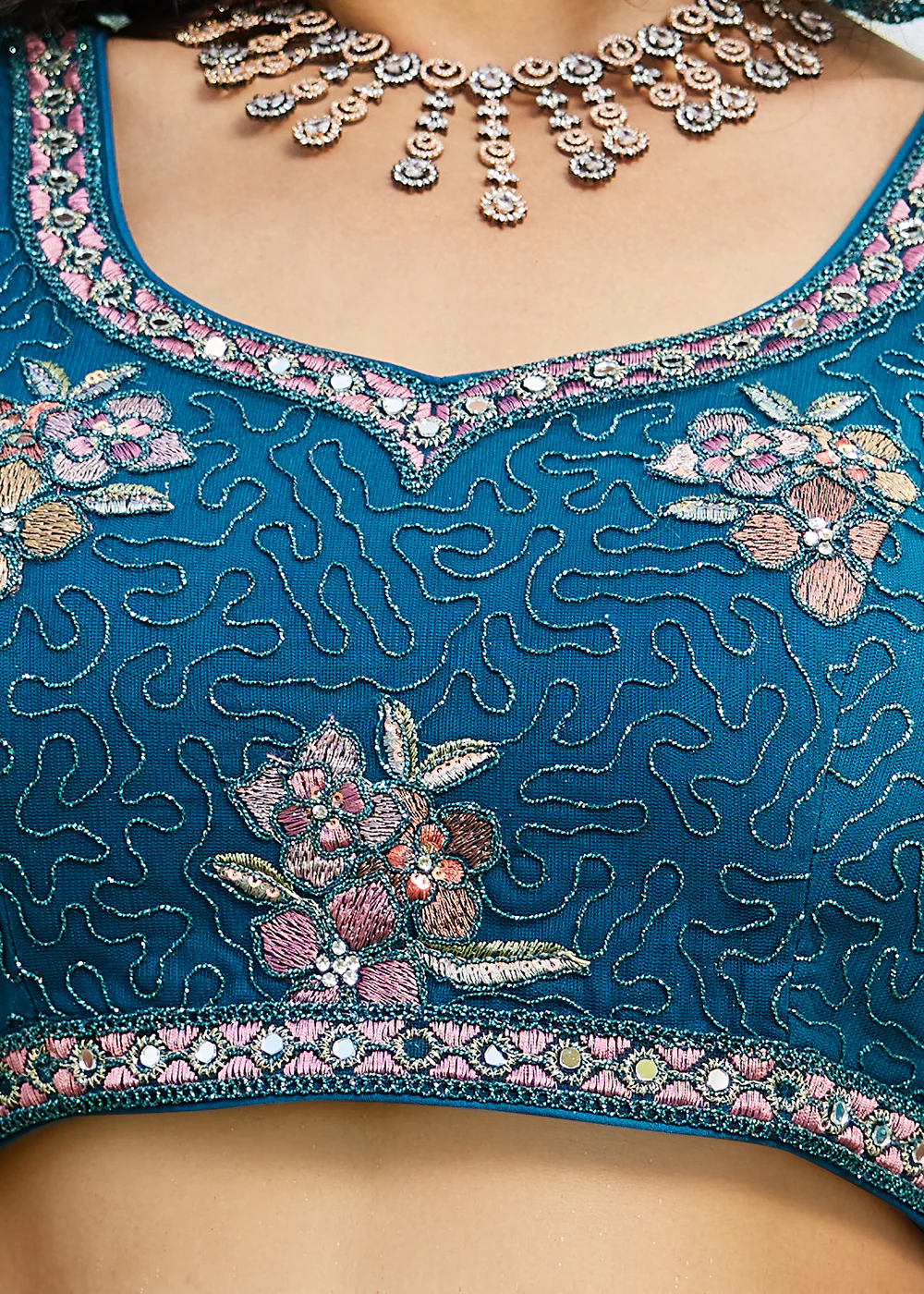 Blue Net Cording & Zarkan Festive Lehenga Choli - Image 6