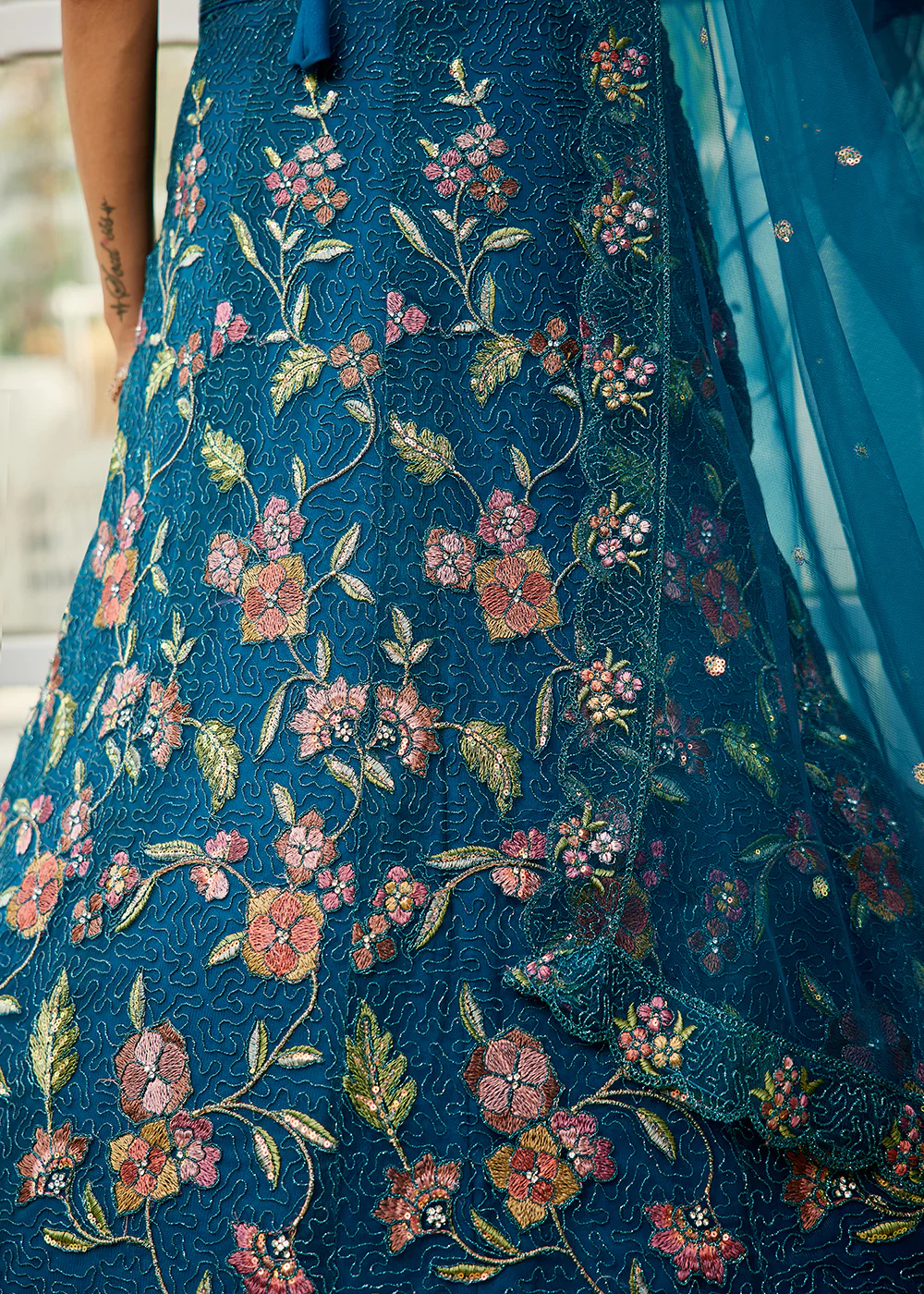 Blue Net Embroidered Wedding Style Lehenga Choli - Image 7