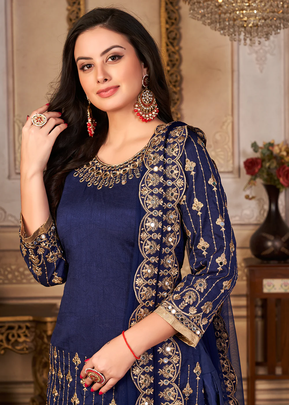 Blue Patiala Style Silk Crafted Punjabi Salwar Suit - Image 2