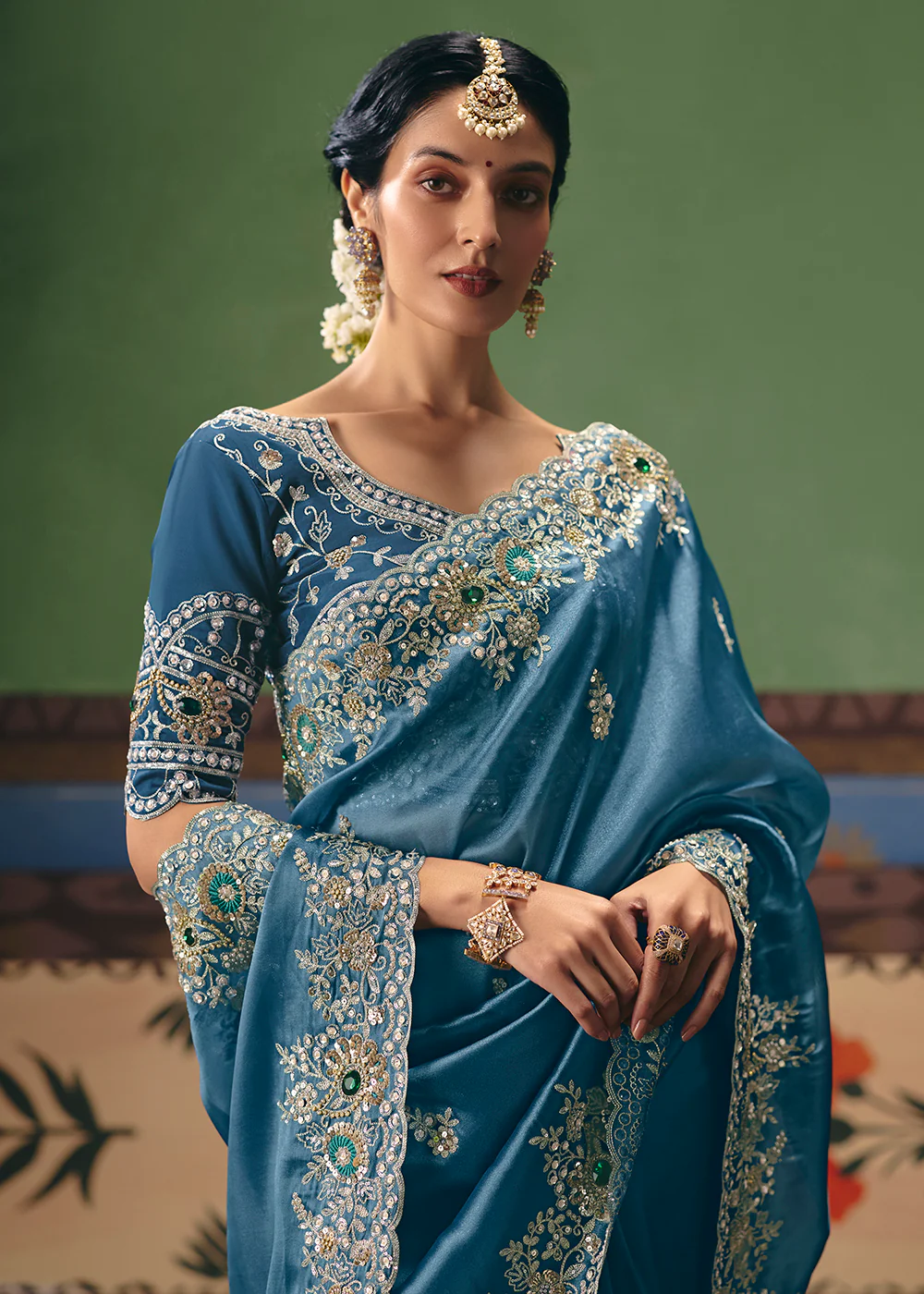 Blue Premium Fancy Fabric Designer Party Wear Saree - Image 2