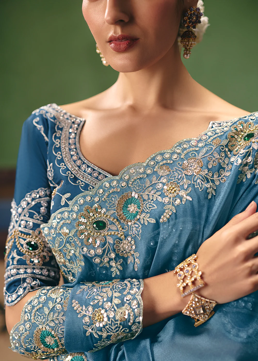 Blue Premium Fancy Fabric Designer Party Wear Saree - Image 4