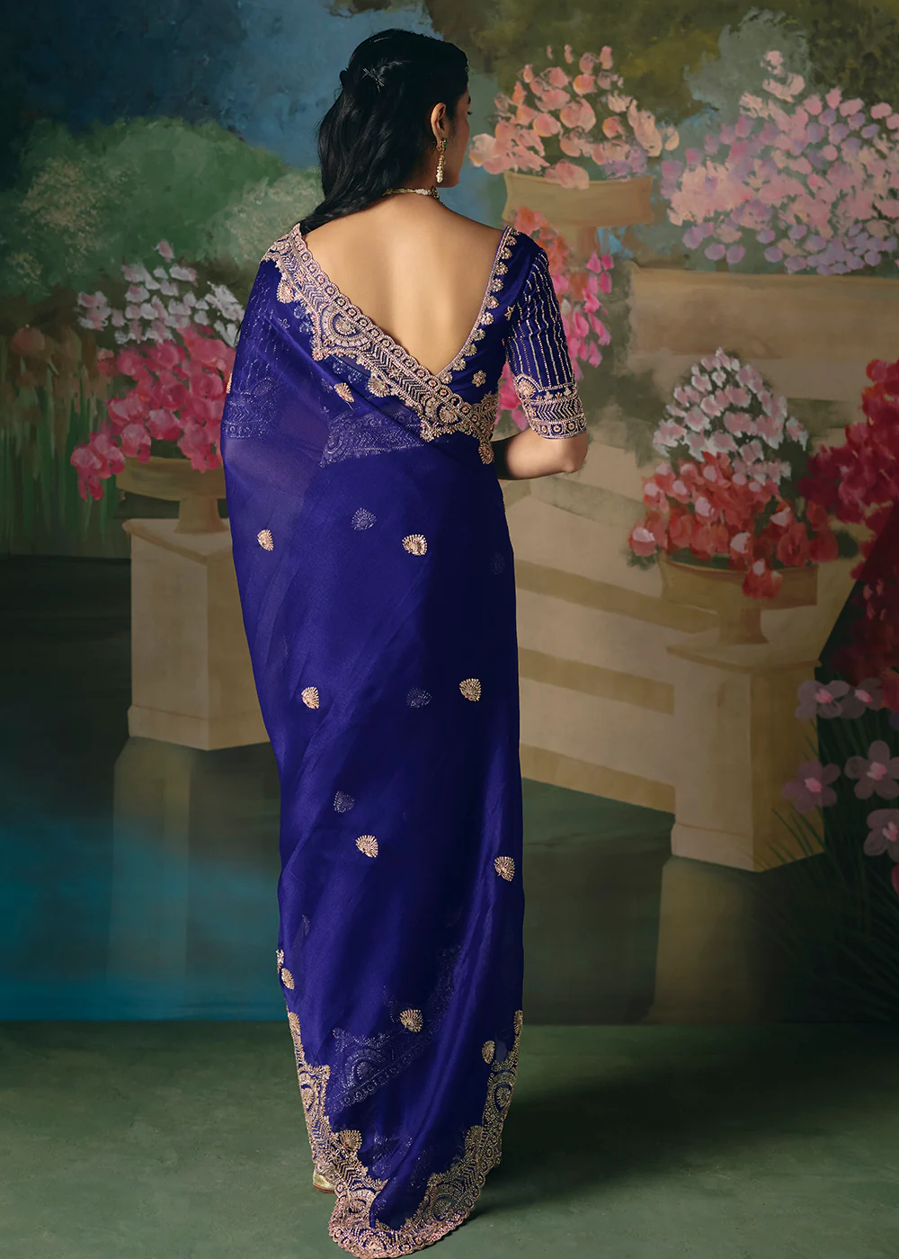 Blue Premium Fancy Fabric Embellished Designer Saree - Image 3