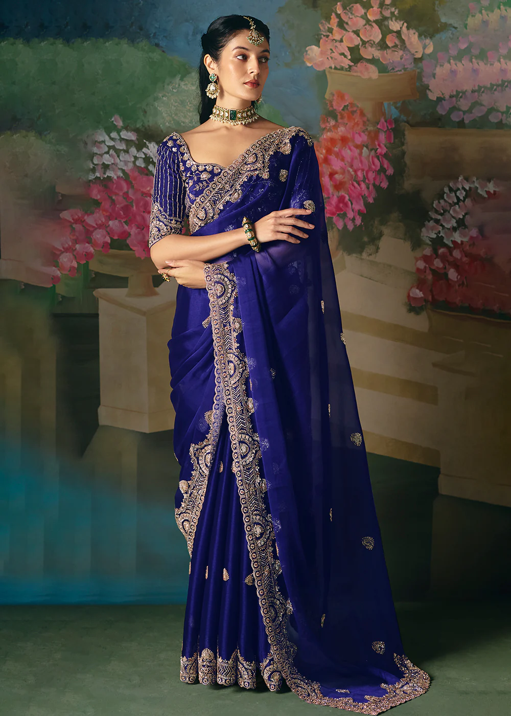 Blue Premium Fancy Fabric Embellished Designer Saree - Image 6