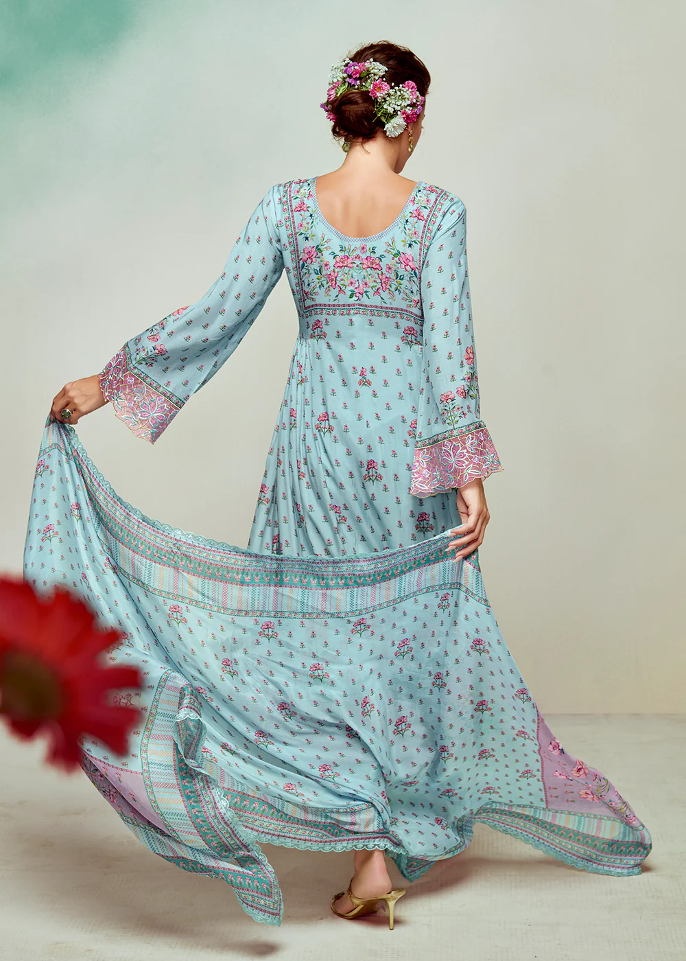 Blue Pure Muslin Digital Printed Salwar Suit - Image 3