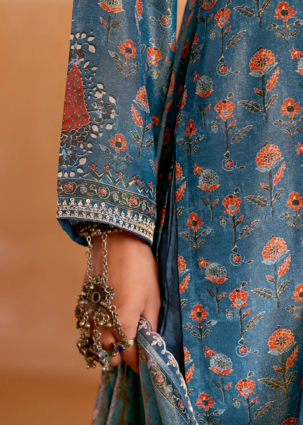 Blue Pure Muslin Embroidered Pakistani Style Suit - Image 4