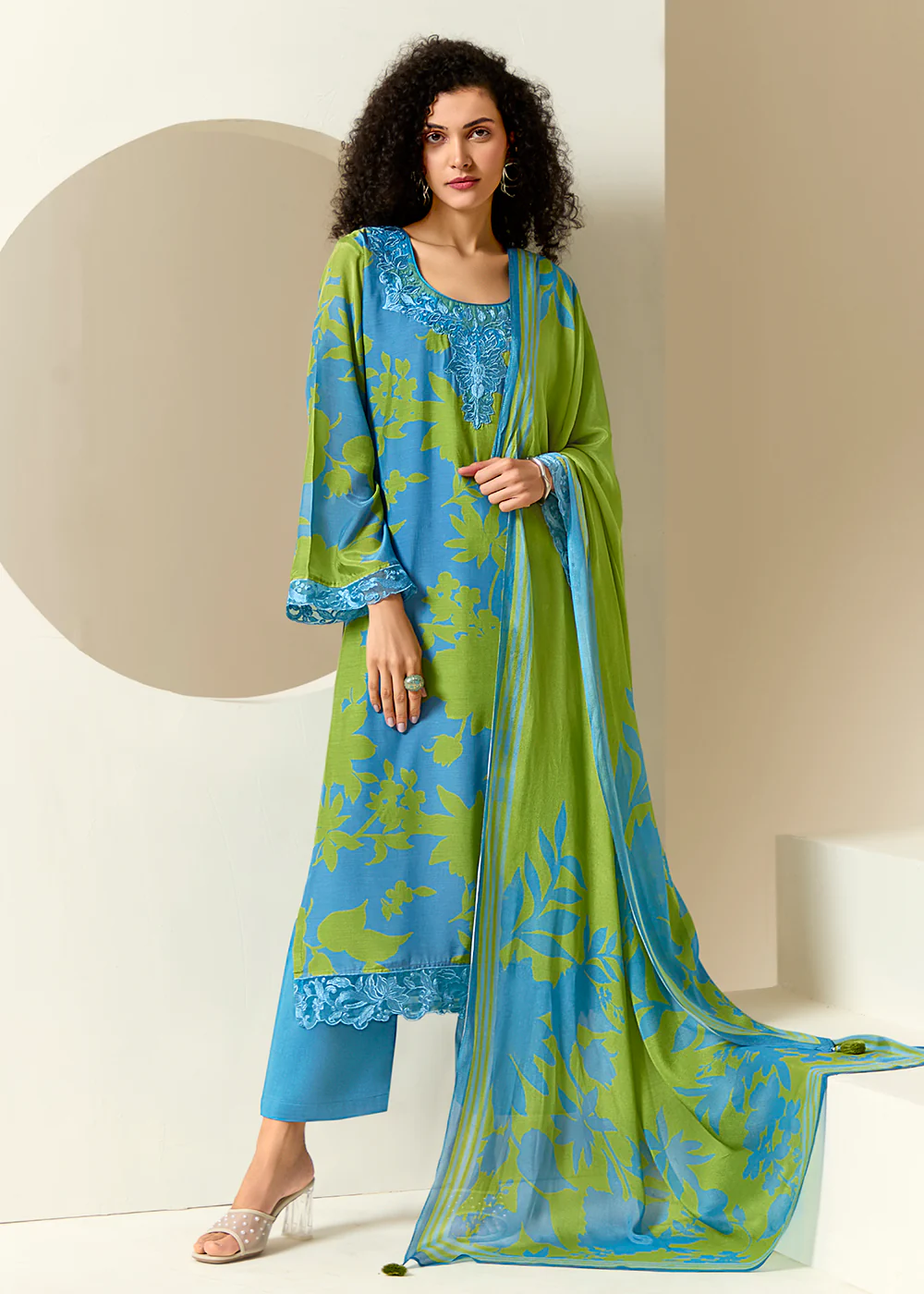 Blue Pure Muslin Floral Printed Trendy Salwar Suit